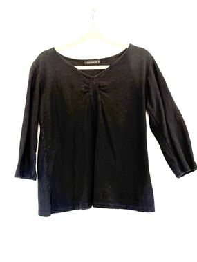 cut loose Black Cotton and Linen Blend Top, Medium